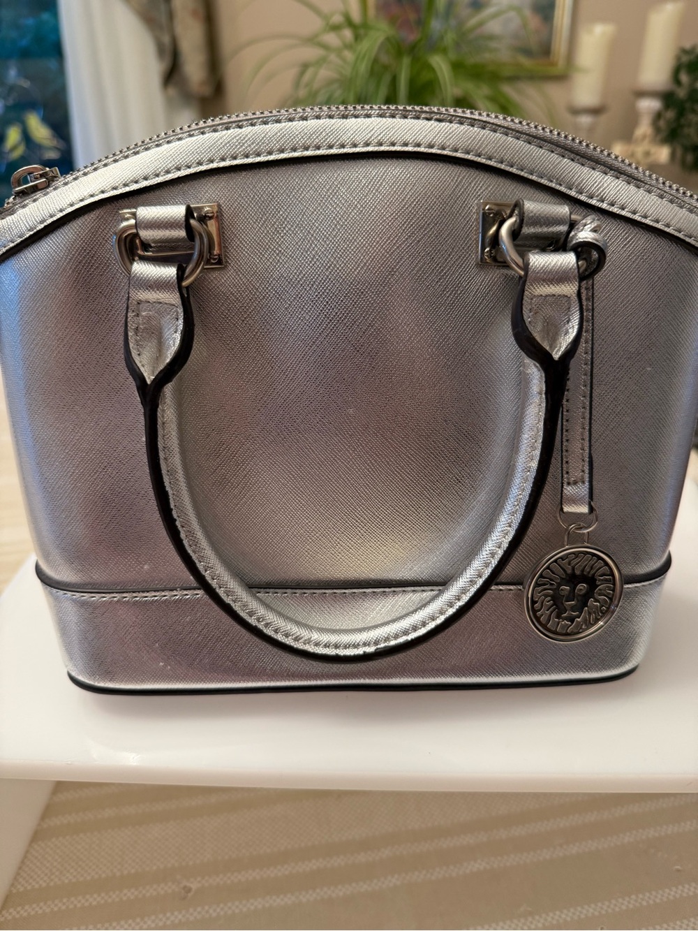 New Anne Klein Silver Dome Crossbody Handbag